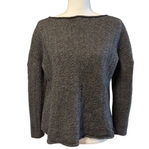 Vince Grey Yak‎ Wool Cable Knit Boat Neck Sweater 73509 Womens Small